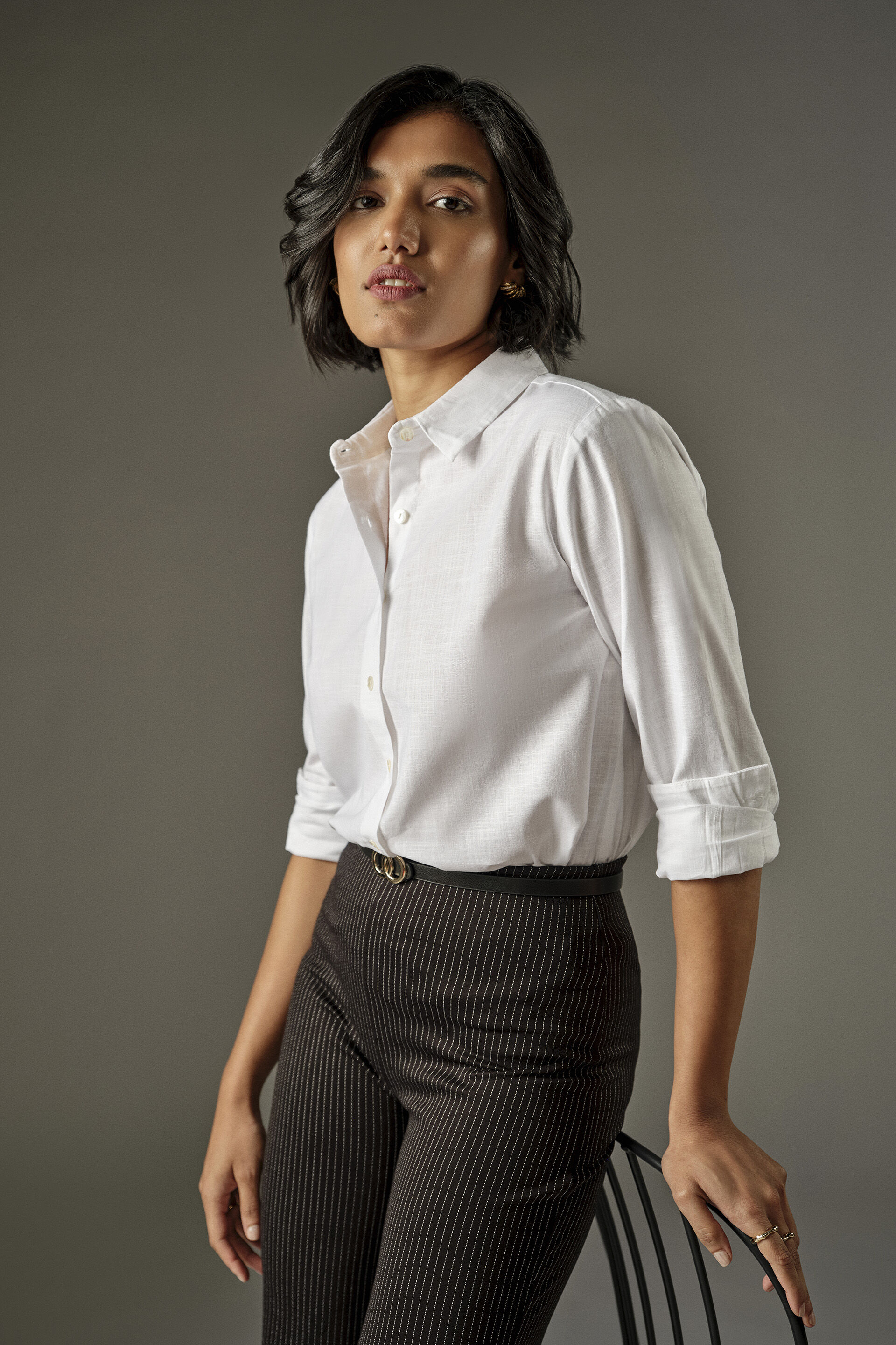Full Sleeves Cotton Shirt in White, White, image 2